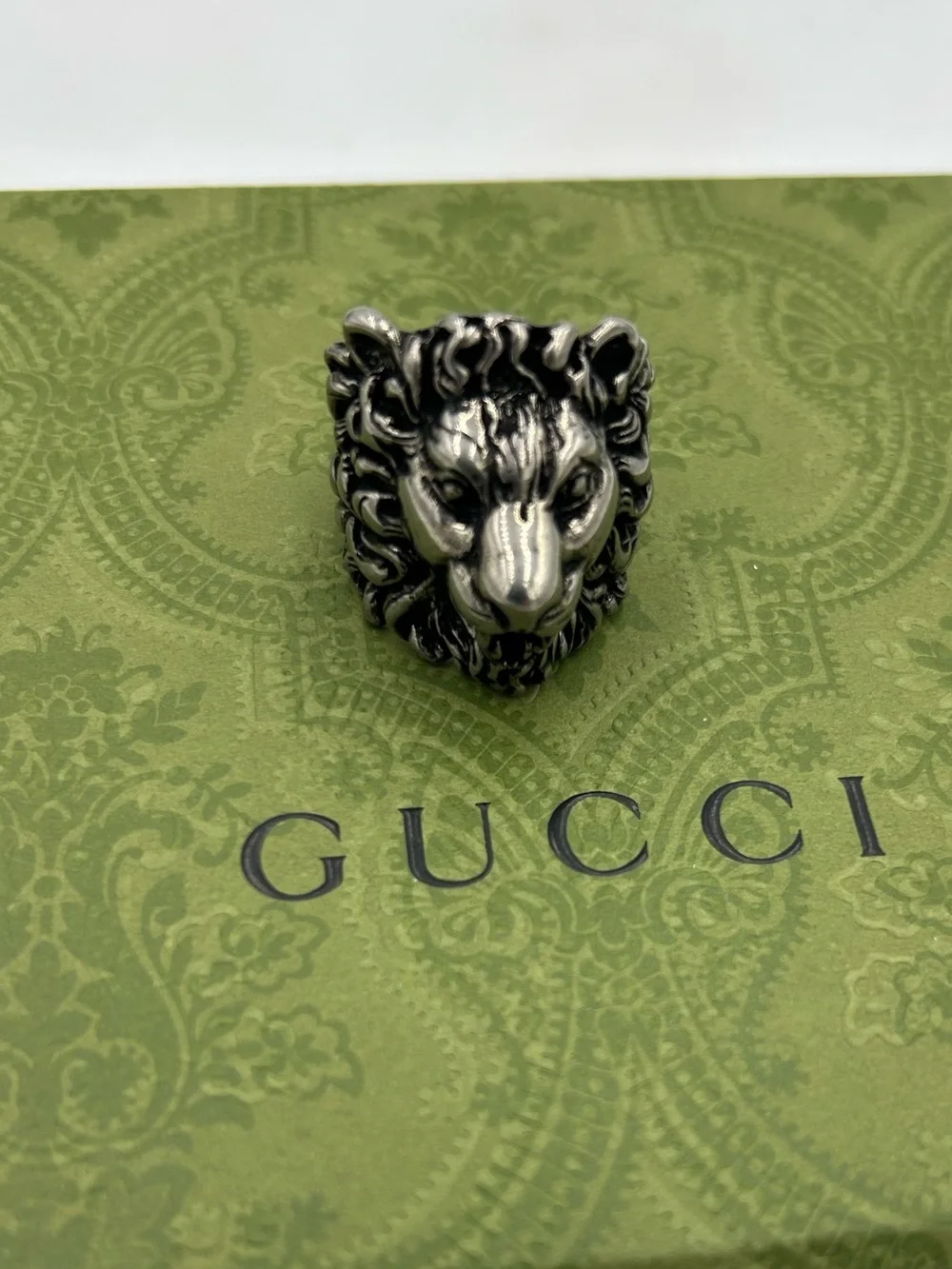 Unisex, Gucci, silver tone, lion head ring size 10 made in Italy